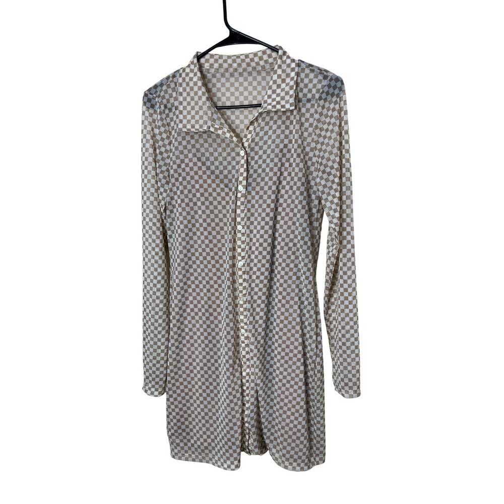 Abercrombie & Fitch Cream and Brown Check Mini Shirt Dress